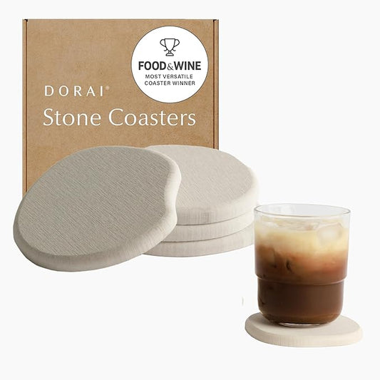 Dorai Home Stone Coaster Set – 4 Absorbent Diatomite Coasters for Instant Drying, Modern Design, Sandstone