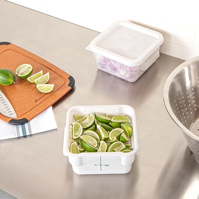 Restaurantware Food Storage Container 10 Pack of 2 qt Plastic Kitchen Storage Bin with Volume Markers Space-Efficient Design Dishwasher-Safe Polypropylene White