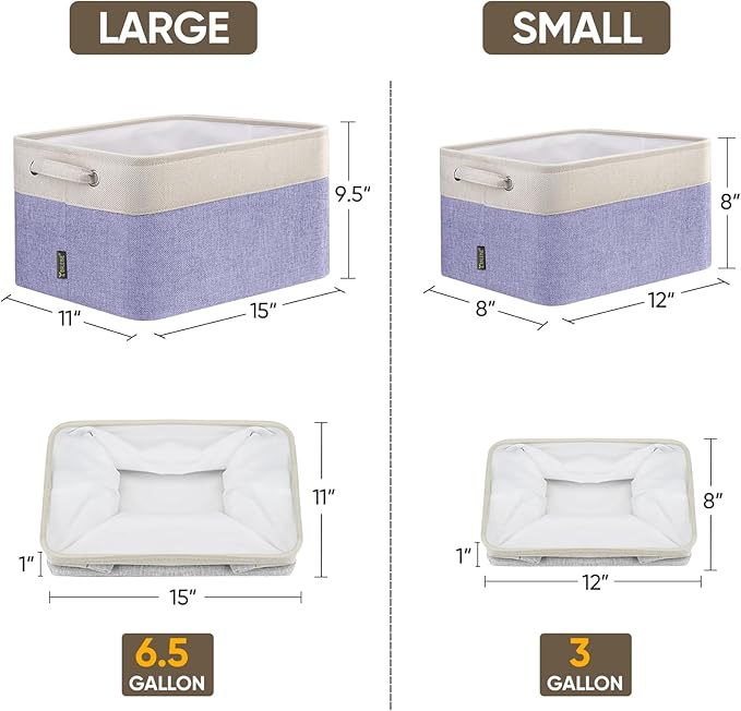 BALEINE 3 Pack Fabric Closet Storage Bins for Shelves, Linen Closet Organizers and Storage, Decorative Baskets for Organizing, Shelf, Clothes, Home, Office (Lavender, 12"x8"x8")