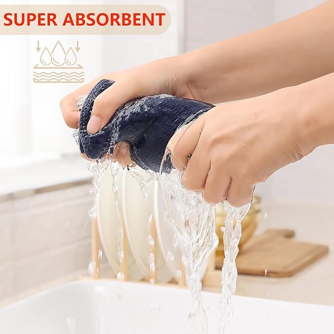 Kitinjoy 100% Cotton Waffle Weave Kitchen Hand Towels (13 X 28 Inches, Navy Blue), 12-Pack Super Soft and Absorbent Dish Towel for Drying Dishes