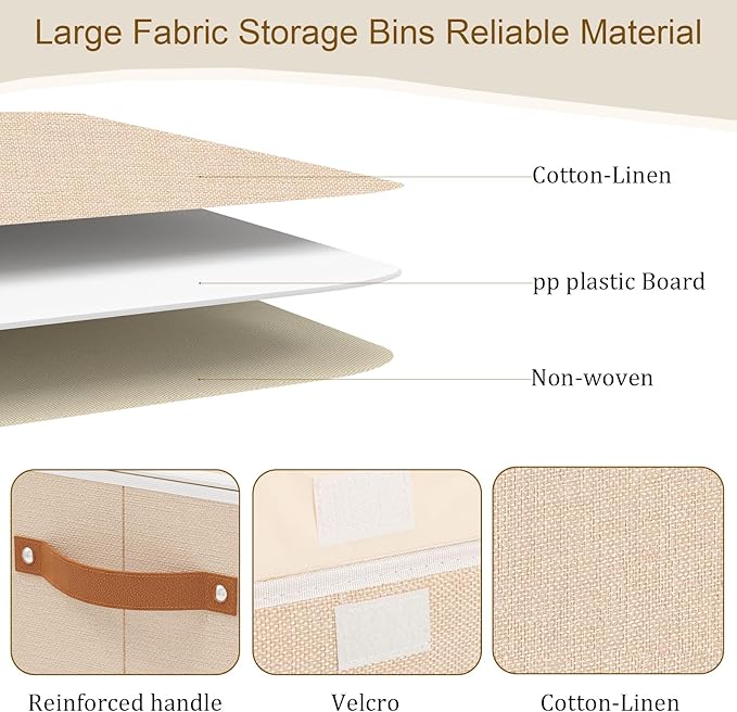 Cloth Storage Boxes, Storage Bins with Lids, 10.2 x 7.8 x 6.7 Inch Closet Organizers for Shelves Bedroom Office Organization, Beige, 5-Pack