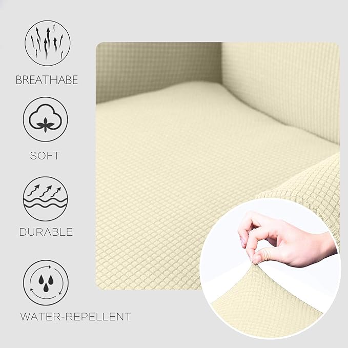 Granbest Premium Water Repellent Wingback Chair Cover 2-Piece High Stretch Jacquard Fabric Wing Back Chair Slipcovers (Wing Chair Cover,Beige)