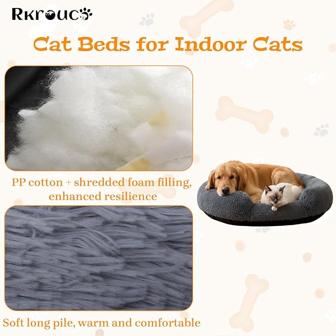 Fluffy Dog Bed Calming Donut Beds for Large Dogs Warming Round Small Medium Pet Nest Cozy Cat Mattress Indoor Washable Puppy Kennel Kittens Sleep Mat (S, 23.6×23.6 inch, Dark Gray)