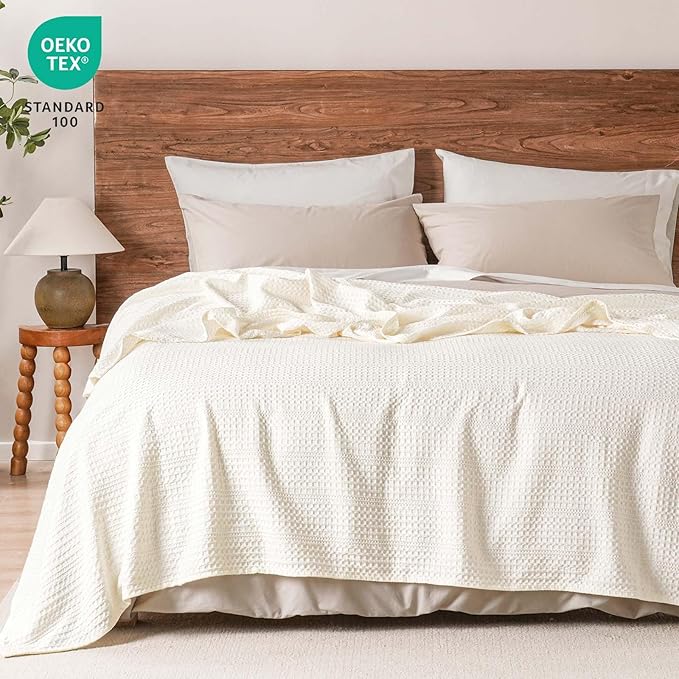 PHF Lightweight Waffle Weave Blanket Twin Size 66"x 90", Soft Woven Summer Blanket for Hot Sleepers - Aesthetic Home Decor for Couch Bed Sofa, Pet Friendly, Cream