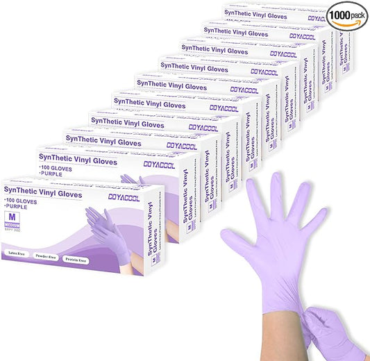 Disposable Gloves Medium, Nitrile and Vinyl Blend Material Gloves, Latex Free, 4 Mil 1000 Pc Food Grade Glove for Cleaning, Food Prep, Hair Dye, Tattoo, Purple