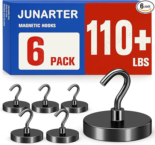 6Pack Strong Magnetic Hooks Heavy Duty, Magnet Hooks, 110lbs Metal Magnetic Hooks for Cruise Cabins, Magnet with Hooks, Magnet Hook, Magnetic Hook for Hanging, Refrigerator, Garage