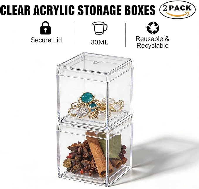 KissYou Small Acrylic Box with Lid Clear Candy Boxes Acrylic Square Cube 4 Pieces Display Case Transparent Jewelry Storage Box Party Decorative Boxes