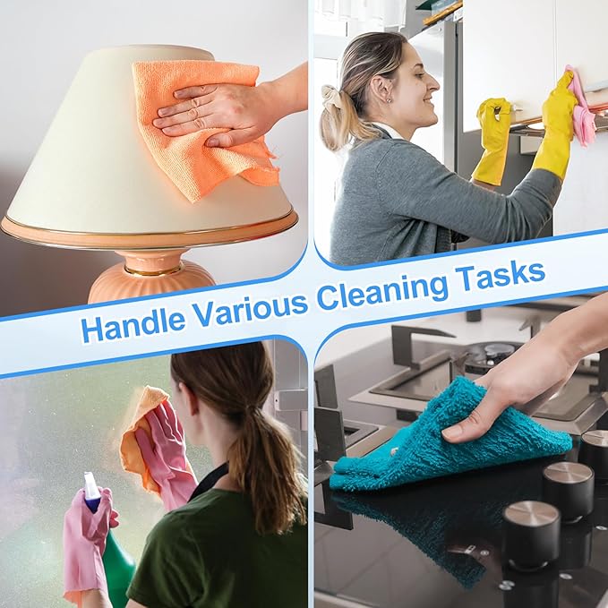 HARFINGTON 4 Pack Microfiber Cleaning Cloth, 20" x 10" Multi-Functional Cleaning Towels Reusable Absorbent Rags for Car Wash Kitchen Household Window Clean, Brown