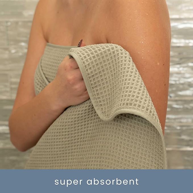 S&T INC. Aura Microfiber Waffle Bath Towels, 4 Pack, Quick-Dry, Ultra Absorbent, Lightweight Towels for Bathroom, Gym, Travel and Beach, 30 inches x 60 inches, 420GSM, Beige