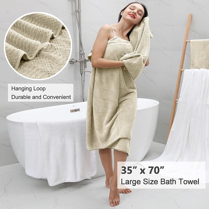 Oliven 8 Pcs Tan Oversized Bath Towel Set-2 Extra Large Bath Sheets,2 Hand Towels,4 Washcloths-600GSM Soft Highly Absorbent Quick Dry Beach Chair Towels