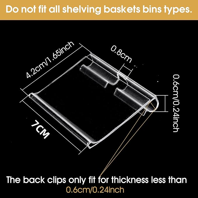 50pcs Labels for Storage Bins Plastic Label Clip, Basket Labels Clip On Wire Shelf Price Label Holder Merchandise Sign Display Holder, 50pcs Label Insert Included (2.76IN*1.57IN)