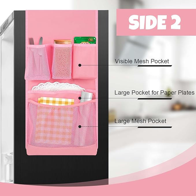 Weysat Mini Fridge Organizer Dorm Essentials Dust Cover with 14 Pockets for Most Household Refrigerators Hanging Mini Fridge Caddy Organizer Storage Bag for Dorm Office Kitchen Home School