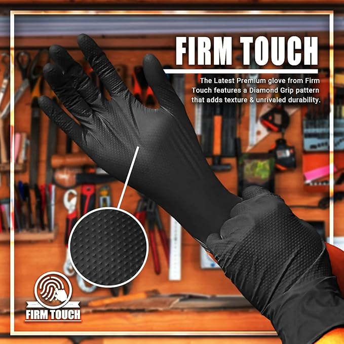 Glove Station Nitrile Disposable Gloves - Powder-Free, Latex-Free, Textured Grip, Diamond Textured Grip,Suitable for Industrial, Mechanical&Food Applications -Black -8MIL - LG (100 Count)