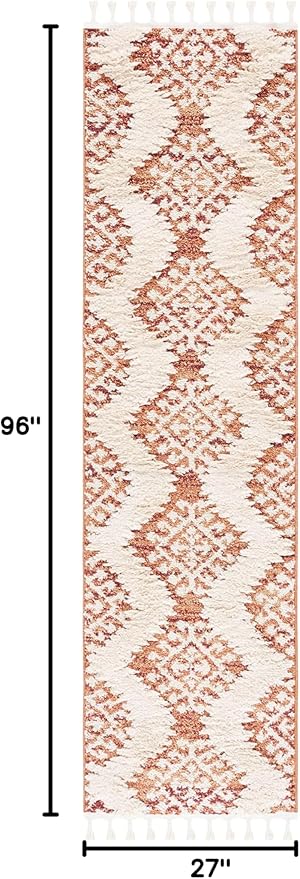 SAFAVIEH Moroccan Tassel Shag Collection Runner Rug - 2'3" x 8', Orange & Ivory, Boho Design, Non-Shedding & Easy Care, 2-inch Thick Ideal for High Traffic Areas in Living Room, Bedroom (MTS652P)