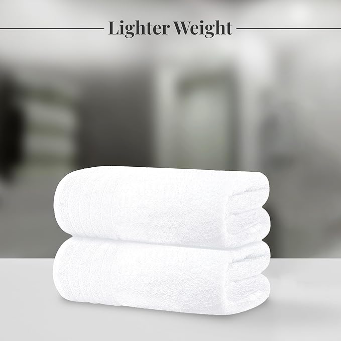 Tens Towels Pack of 8 Towels Set, 2 Extra Large Bath, 2 Hand, 4 Washcloths, 100% Cotton, Lighter Weight, Quicker to Dry, Super Absorbent, Perfect for Bathroom, White