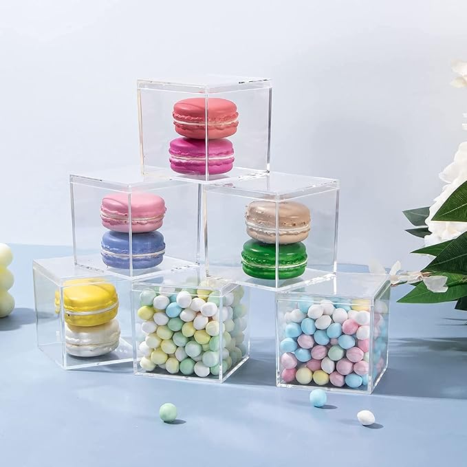KissYou Acrylic Box Clear Square Cube 12 Pieces Jewelry Storage Contanier Small Plastic Candy Boxes Jewelry Containers Easter Party Favor