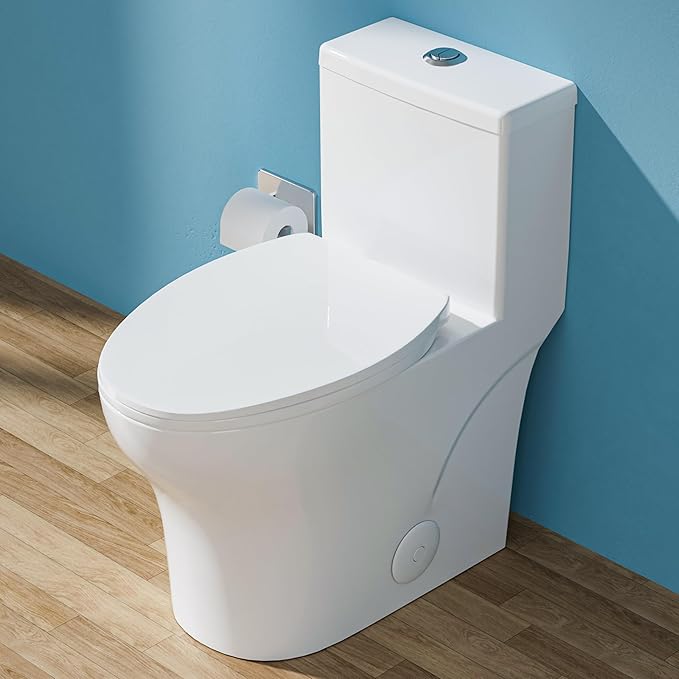 17 Inch Elongated Modern Tall Toilet for Bathroom, Tornado Flush One Piece ADA High Toilet, Dual Botton 1.0/1.28 GPF, Chair Height, Comfort Bowl Heigh 16.5", Seat Height 17.5", White