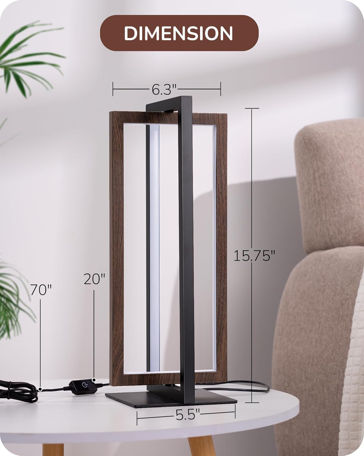 EDISHINE Modern LED Table Lamp, Stepless Dimmable Minimalist Bedside Lamp, MAX 750LM, 3 Color Temperature, Switch Control Nightstand Lamp for Living Room Bedroom, Angle Adjustable