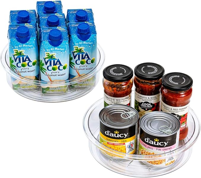 Slideep 9.8'' Round Lazy Susan Rotating Turntable Food Storage Container for Cabinet, Pantry, Refrigerator, Countertop, Spinning Organizer for Spices, Condiments, Baking Supplies 2 Pack