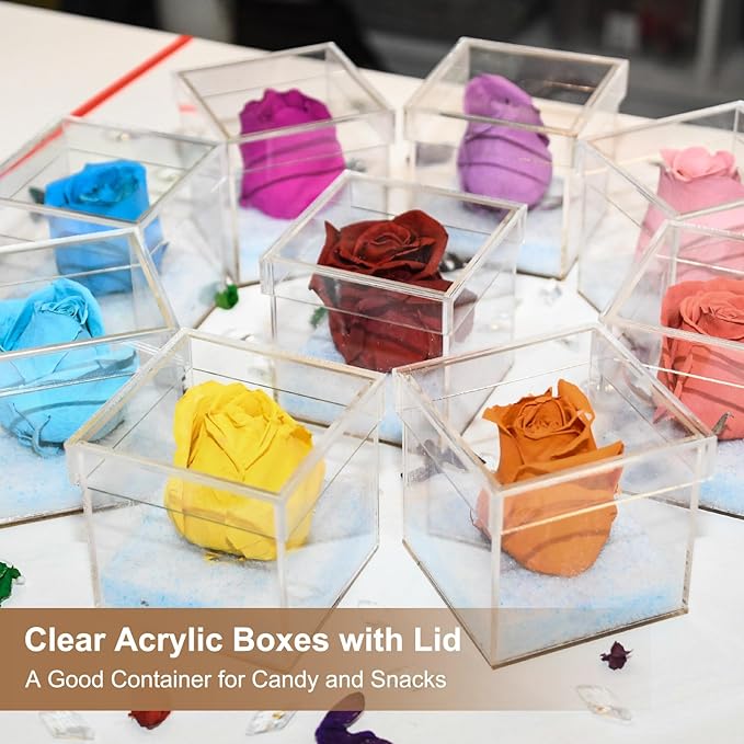 Acrylic Box with Lid, 5.91 x 5.91 x 1.38 in Acrylic Display Case Plastic Square Cube Container Storage Holder Stackable Bins for Cosmetic Collectible Candy Jewelry(2 Pack, Clear)