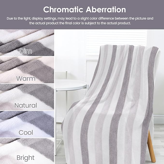 Microfiber Bath Towels, Large Bath Towel Set of 2, 30" x 60", Oversized, Soft, Super Absorbent, Fast Drying, Perfect for Hair Wrap, Sport, Fitness, Yoga, Cabana Stripe Grey