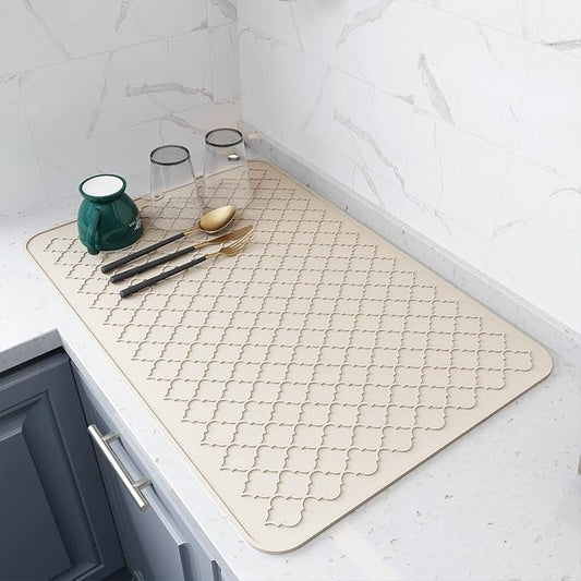 AMOAMI-Dish Drying Mats for Kitchen Counter-Silicone Dish Drying Mat-Kitchen Dish Drying Pad Heat Resistant Mat-Kitchen Gadgets Kitchen Accessories Kitchen Small Appliances(16" x 24", BEIGE)