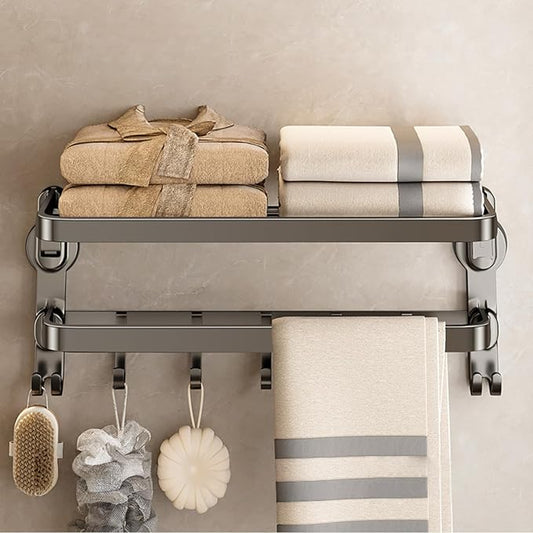 Aluminum Alloy Suction Cup Towel Rack, Bathroom Storage Shelf, No-Drill Mounting (Medium)