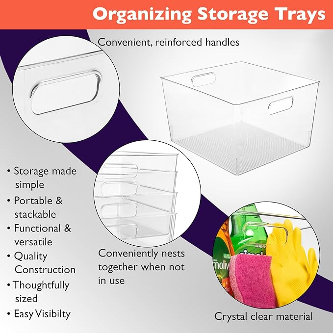 ClearSpace Clear Plastic Storage Bins – XL 8 Pack Perfect Kitchen or Pantry Organization Fridge Organizer and Storage Bins, Cabinet Organizers