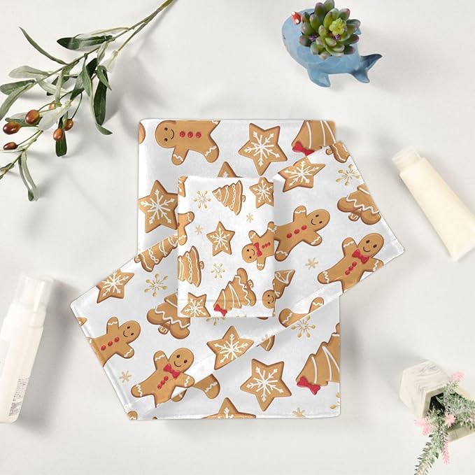 Gingerbread Man Towels Set of 3 Christmas Winter Bathroom Towel Soft Absorbent Bath Hand Towels Washcloth Guest Towel Sets Xmas Holiday Bathroom Decorations