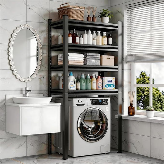 Over Toilet Storage Shelves, 5 Tier Adjustable Steel Shelf, Freestanding Metal Bathroom Space Saver, Waterproof&Rustproof Oraganizer with Reinforced Columns, Ideal for Laundry Bathroom, 32Wx14Dx54H