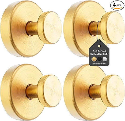Suction Cup Hooks 4 Pack – Heavy Duty No Drill Bathroom Towel Hooks, Removable Reusable Stainless Steel Shower Wall Hooks for Kitchen, Glass, Door, Bathrobe, Coat & Accessories