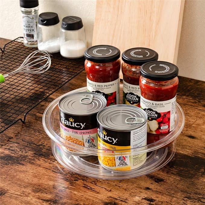 Slideep 9.8'' Round Lazy Susan Rotating Turntable Food Storage Container for Cabinet, Pantry, Refrigerator, Countertop, Spinning Organizer for Spices, Condiments, Baking Supplies