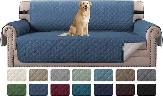 H.VERSAILTEX Water Repellent Sofa Cover Couch Cover Sofa Slipcover for Dogs Couch Protector Reversible Sofa Slipcover for 3 Cushion Couch Furniture Protector for Pets(Sofa, Dark Blue/Beige)