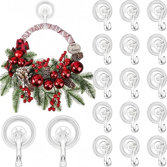Yookeer 20 Pcs Christmas Wreath Hanger Suction Cup Hooks Heavy Duty Reusable Suction Cups Large Clear Door Wreath Hanger for Glass Door Window Hooks