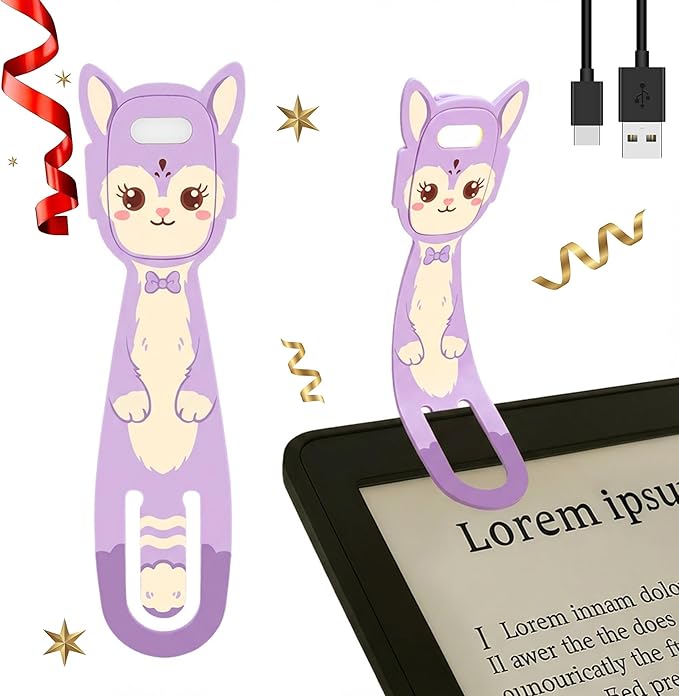 Rechargeable Kids Book Light, Cute Bookmark Reading Light for Kids, Dimmable Portable LED Book Light for Reading in Bed, Eye-Caring Bedtime Reading Lamp for Children & Travel, Purple