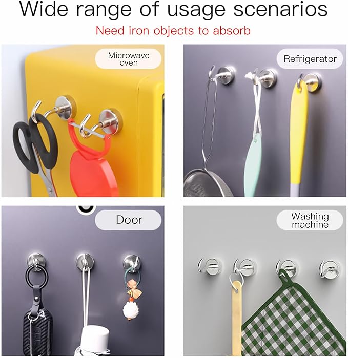 Magnetic Hooks, 35lbs Magnet Hooks Strong Magnets Refrigerator Fridge for Classroom Beach Vacation Kitchen Grills Home 10 Pack(Silver)
