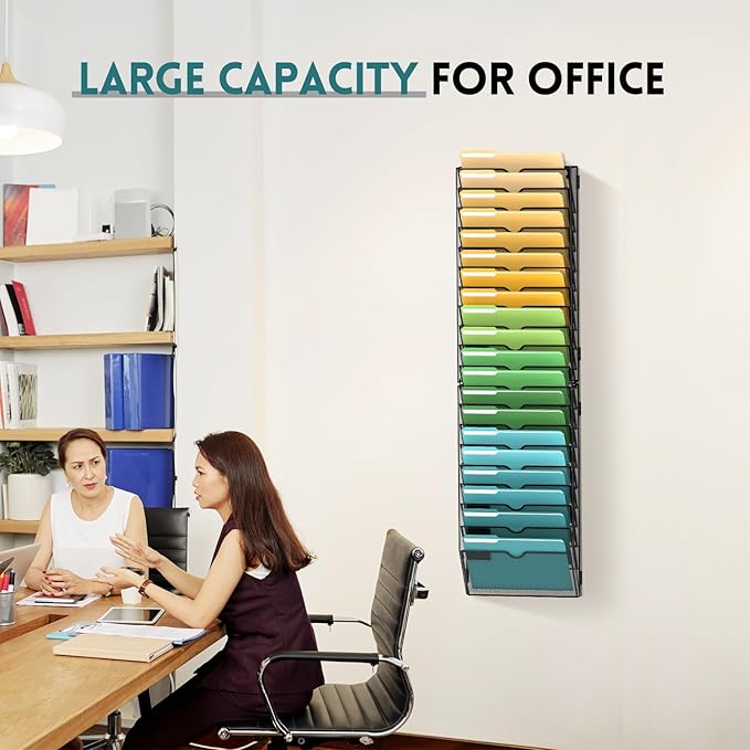 SUPEASY 20-Tier Wall File Organizer Mesh Office Mail Holder, Hanging Wall Organizer Magazine Rack for Office Assembly Needed, Black