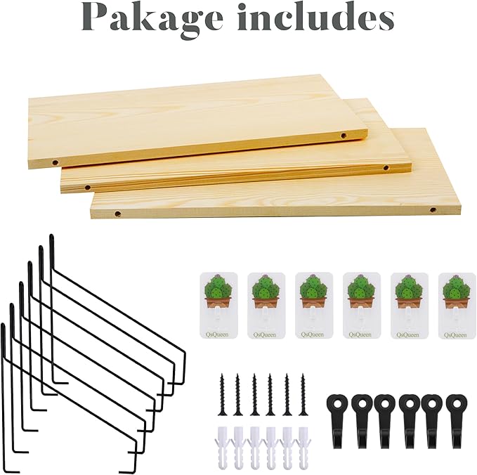 Elevate Your Space with Rustic Wood Floating Shelves Set of 3- Perfect for Bedroom, Living Room, Bathroom, and Kitchen Decor - Easy Installation, No Drilling Needed!