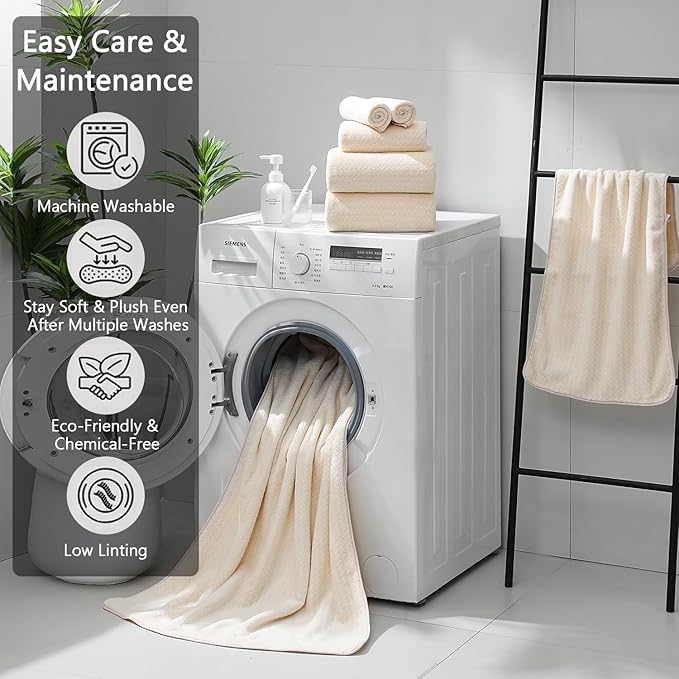 18 Piece Bath Towels Set,100% Microfiber Family Bathroom Towel with Hanging Loops-6 Bath Towels,6 Hand Towels,6 Washcloths,Quick Dry Highly Absorbent Shower Towel for Bathroom,Hotel,Spa-Beige