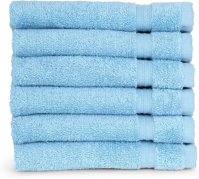 TowelSelections Soft and Absorbent Towels Cotton for Bathroom Hotel Shower Spa Gym, 4 Washcloths Sky Blue
