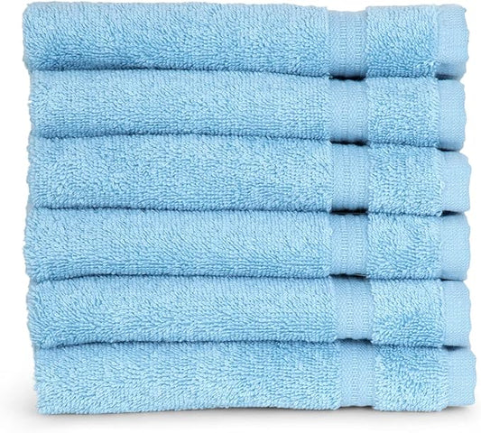 TowelSelections Soft and Absorbent Towels Cotton for Bathroom Hotel Shower Spa Gym, 4 Washcloths Sky Blue