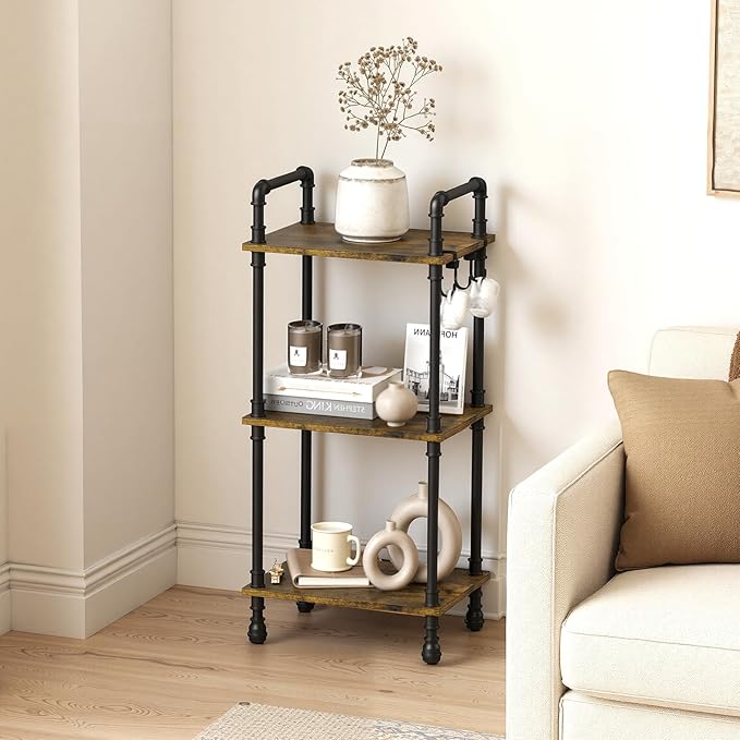 Aduanbang 4-Tier Industrial Pipe Ladder Shelf, Vintage Style Bookshelf, Freestanding Storage Rack Organizer for Living Room, Bedroom, Kitchen (Brown(3-Tier))