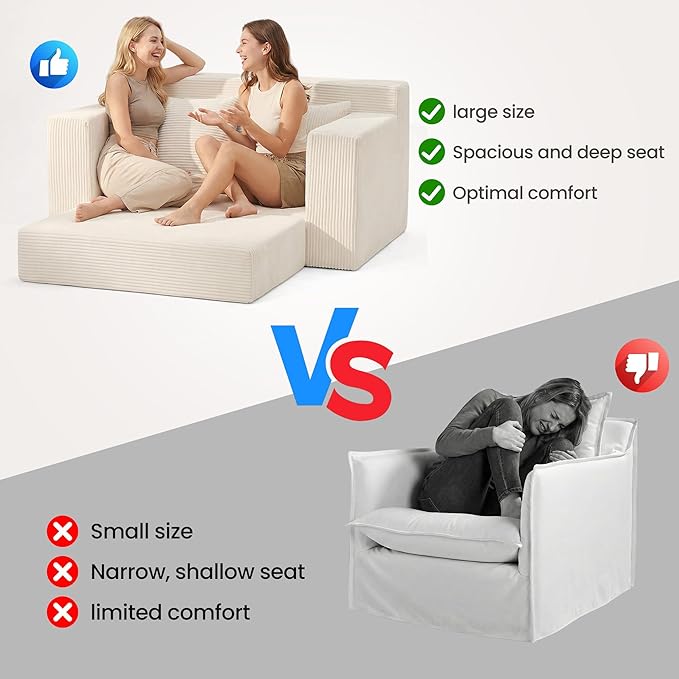 5 in 1 Convertible Sofa Bed,Small Boneless Couch Pull Out Loveseat Sleeper Sofa,Corduroy Futon Couch Folding Mattress with 4 Pillows for Living Room Bedroom Lounge (No Assembly)