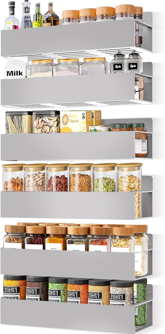 Magnetic Spice Rack Organizer for Fridge Seasoning Organizer for Kitchen storage with Screw Magnetic Shelf for Refrigerator and Oven(6pack-Grey)