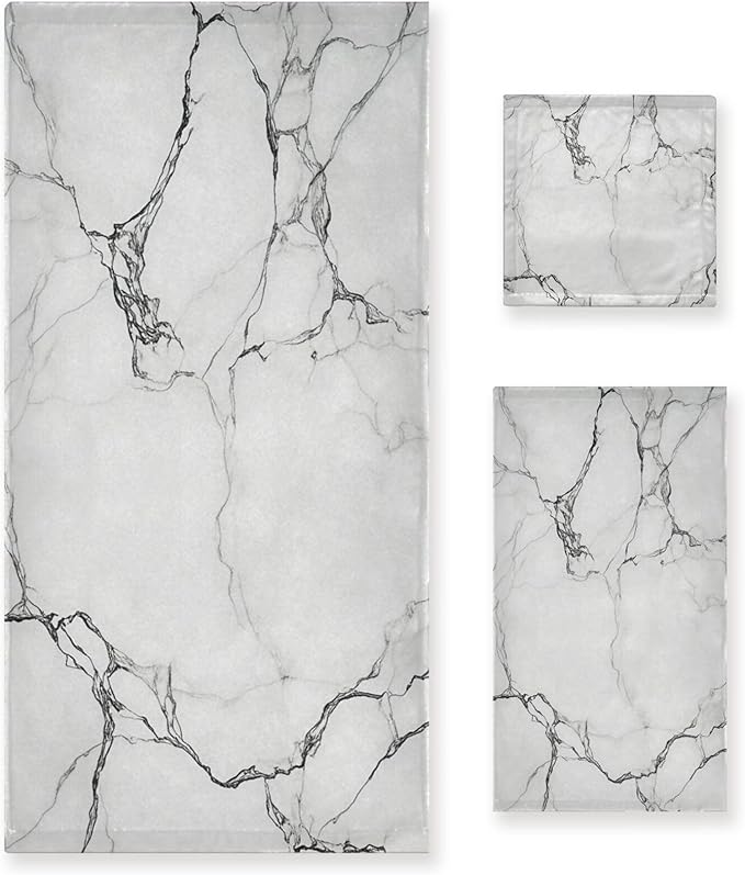 Marble White Towels Set of 3 Marbling Texture Art Bathroom Towel Soft Absorbent Bath Hand Towels Washcloth Guest Towel Sets Bathroom Decorations