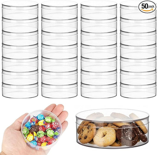 50 Pcs Clear Acrylic Round Boxes, 3.1" Plastic Circle Boxes with Lids, Small Transparent Candy Boxes, Party Treats Storage Containers for Cookies, Beads, Jewelry