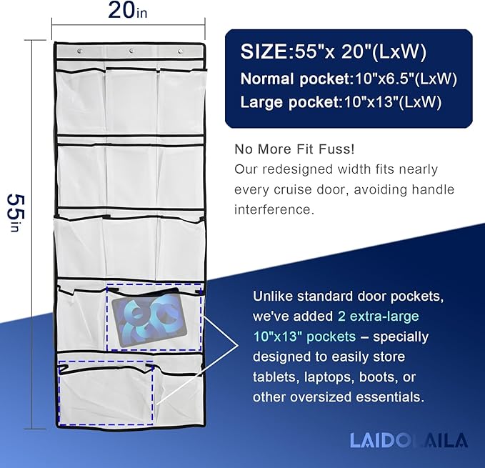 Magnetic Cruise Door Organizer – 13-Pocket Hanging Storage with 2 Large Shoe Pockets, No Hook Needed, Includes 3 Bonus Hooks, 2025 Cruise Ship Essentials for Cabin, Bathroom, or Closet Use