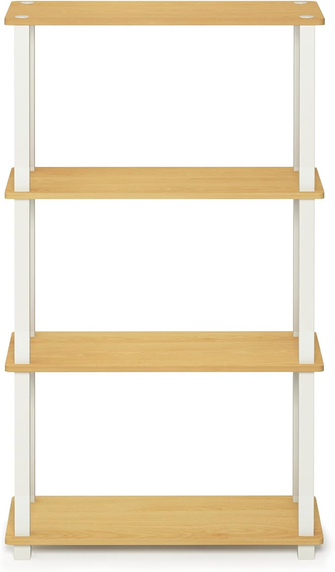 Furinno Turn-N-Tube 4-Tier Multipurpose Shelf Display Rack, Square Tube, Beech/White