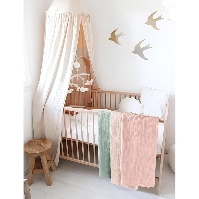 Muslin Baby Blanket for Boys and Girls, Cotton Receiving Swaddle Crib Blanket for Neutral Newborn - Soft & Breathable Baby Quilt (Fog)