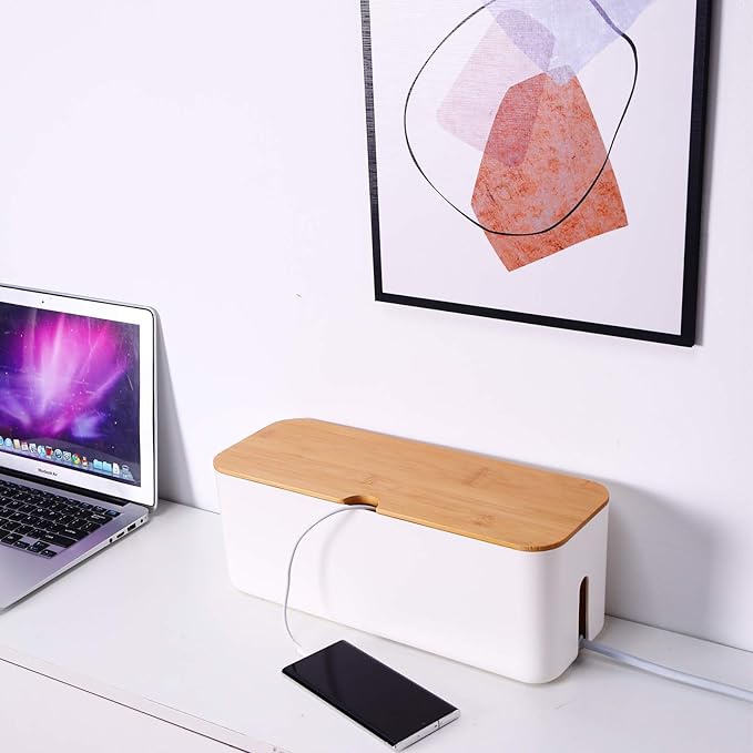 Changsuo Cable Management Box Set Cable Organizer Boxes for Extension Cord Power Stripe Surge Protector Wire Management Organizer Cover Hider for Desk Home Office Kitchen (Small & Large White)